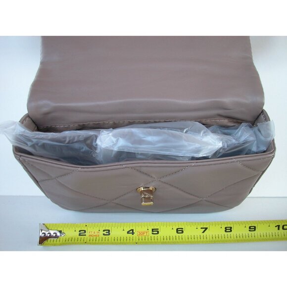 Badgley Mischka Vegan Leather Quilted Crossbody Bag With Gold Chain Strap - Taup - Picture 3 of 3